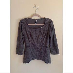 Millia gray peplum top/zip jacket faux suede